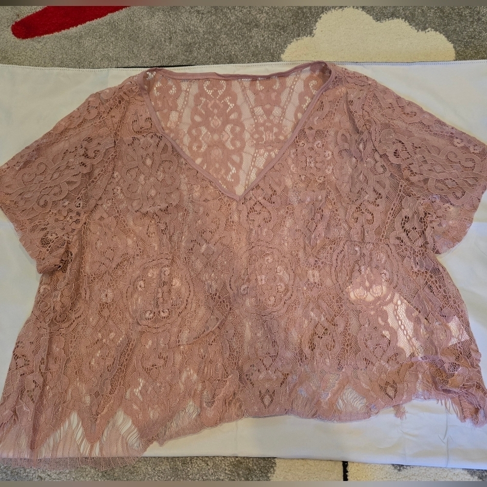 Floerns Women's Plus Size Mesh Sheer Short Sleeve Crop Top Dusty Pink XXL Plus